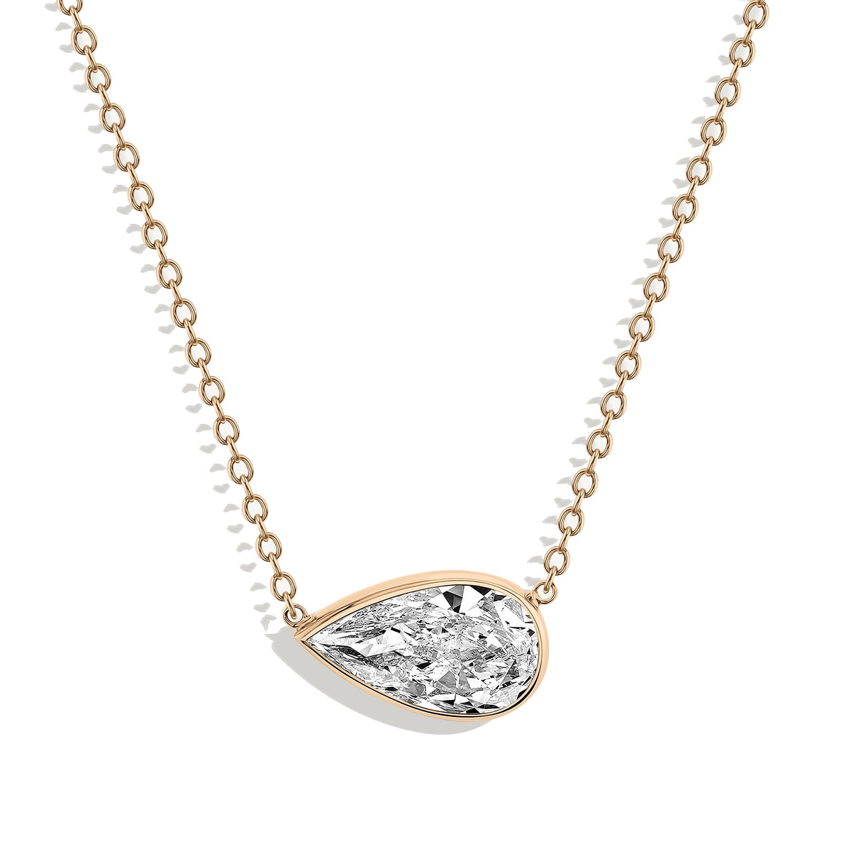 East West Pear Diamond Bezel Set Pendant