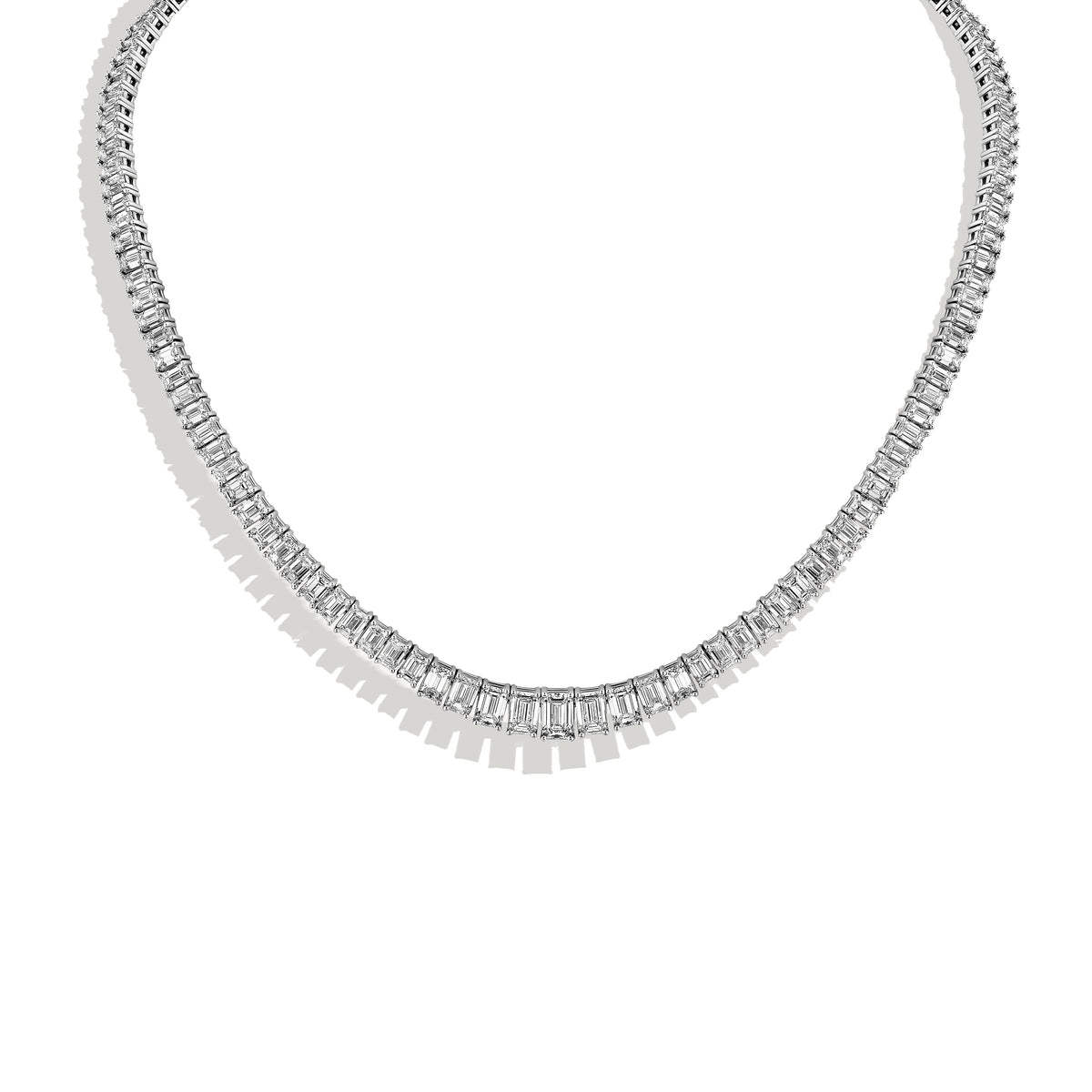 Graduating Emerald Cut Diamond Tennis Necklace