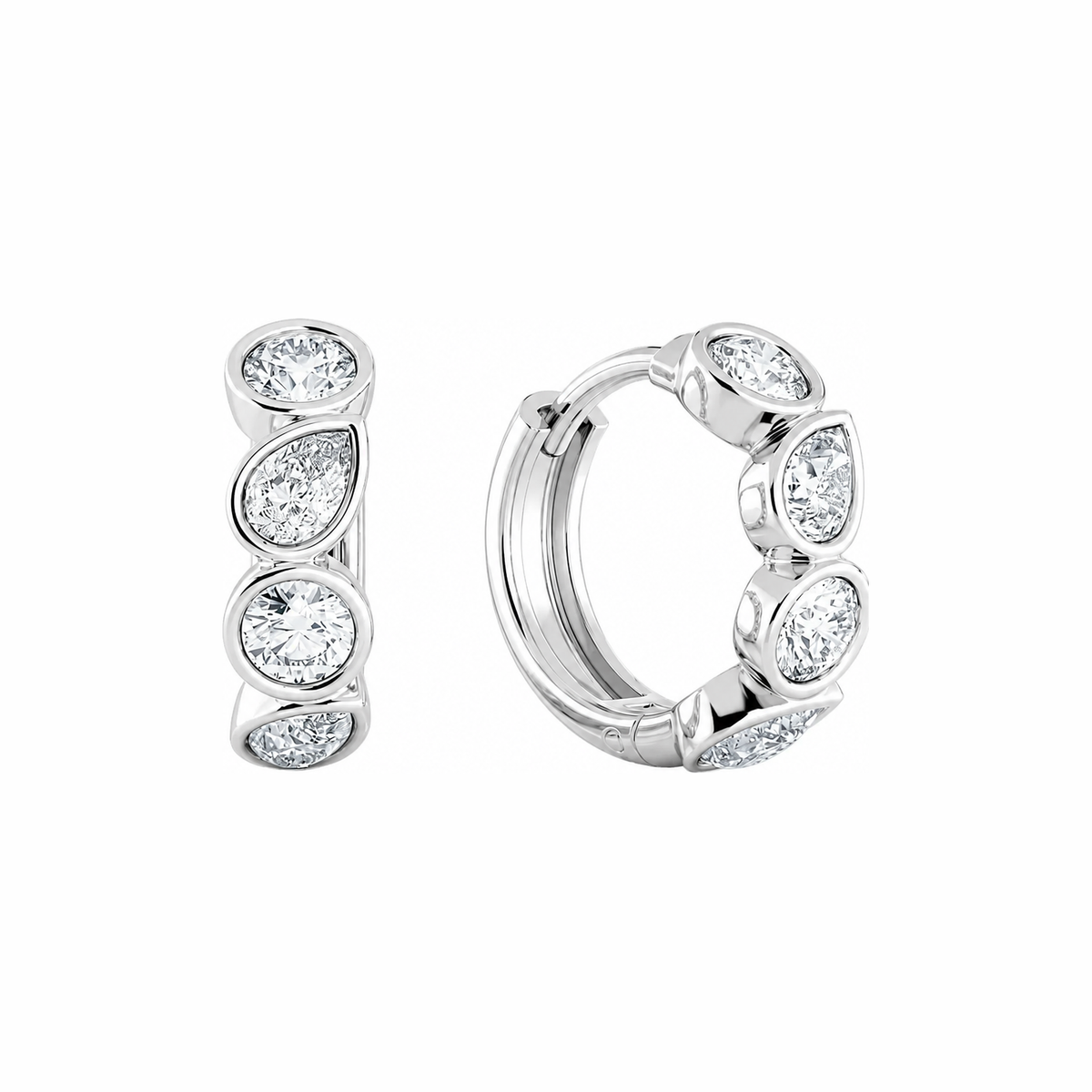 Round & Pear Bezel Hoop Earrings