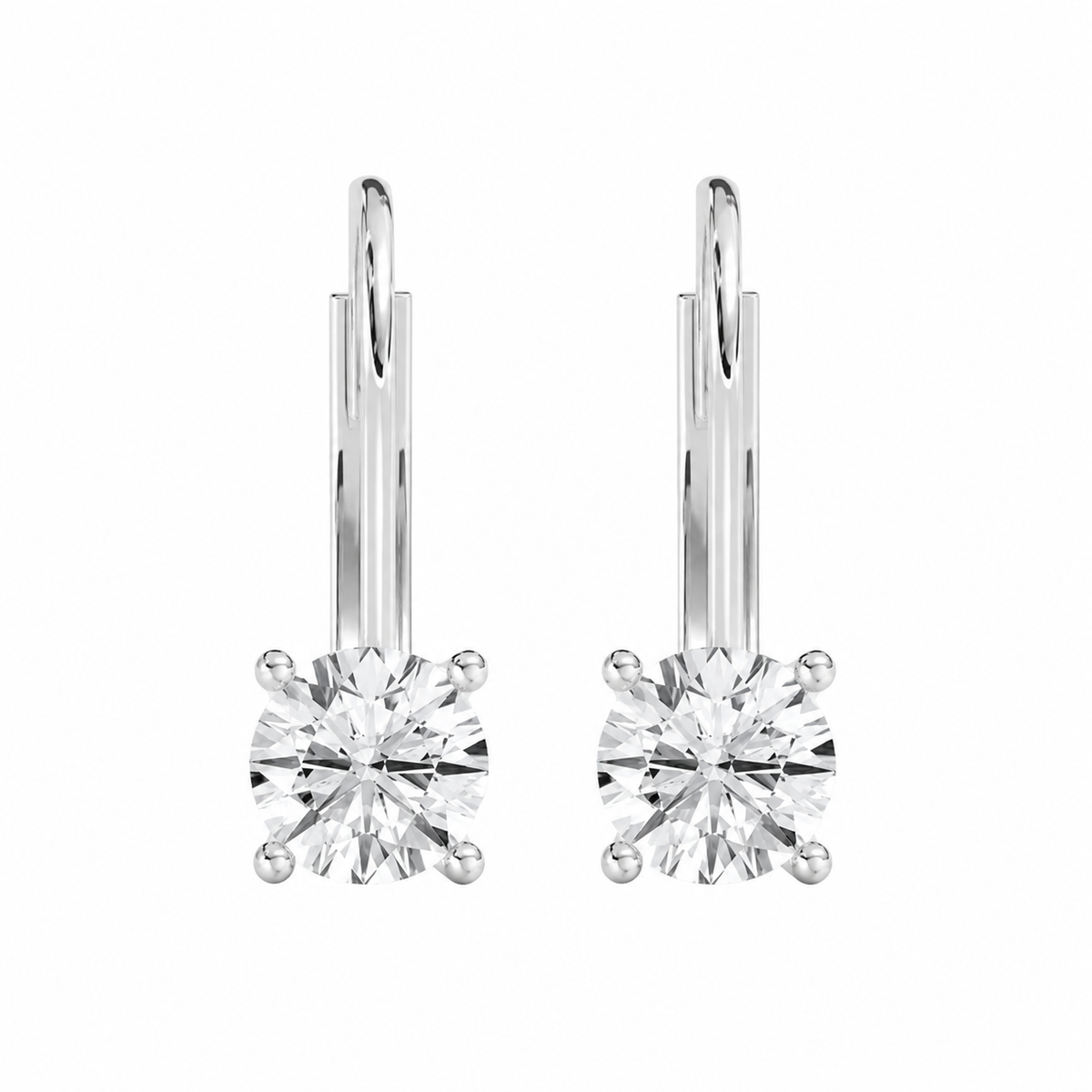 Round Solitaire Lever-Back Drop Earrings