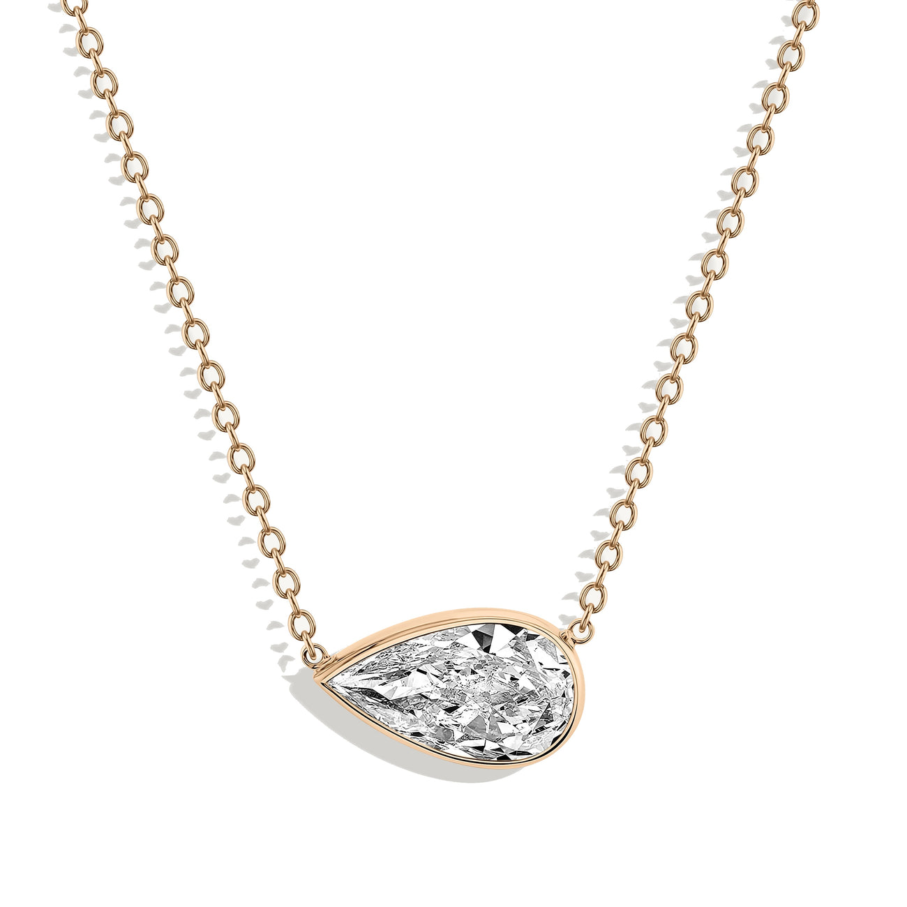 East West Pear Diamond Bezel Set Pendant