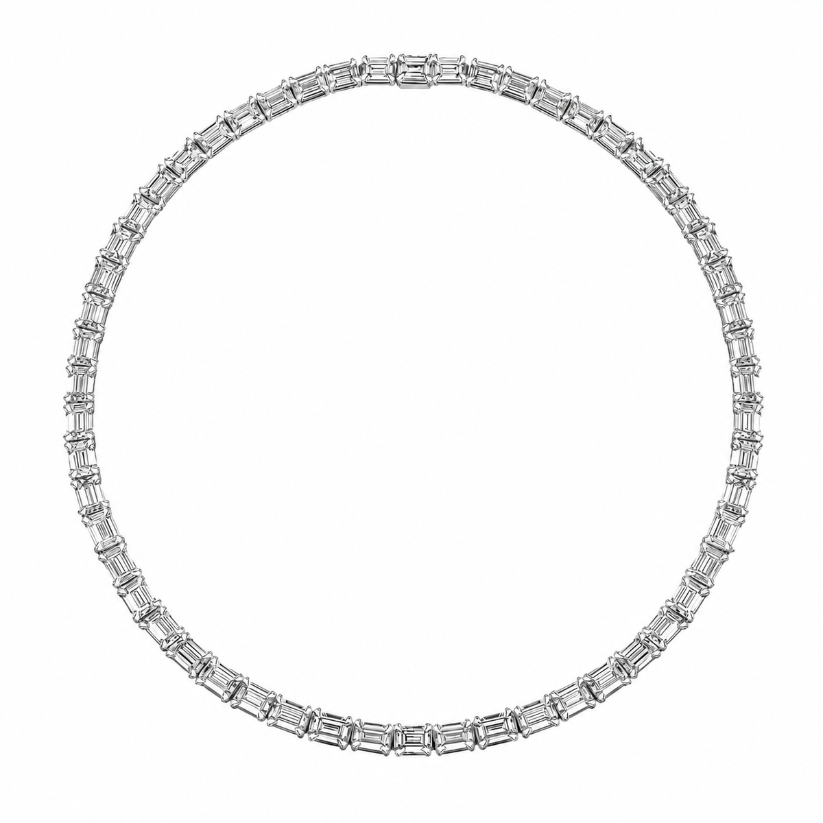 East West Emerald Diamond Tennis Necklace