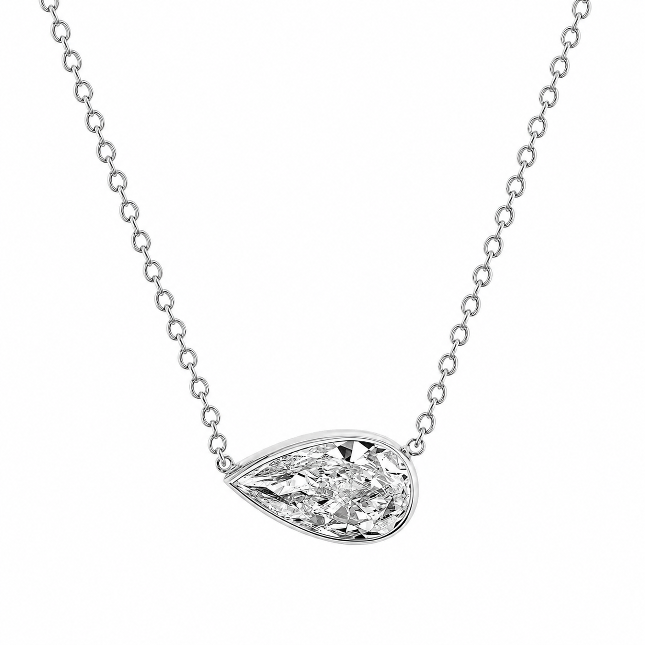 East West Pear Diamond Bezel Set Pendant