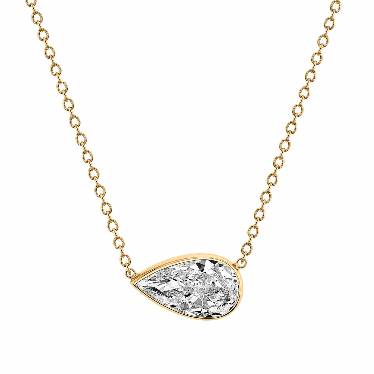 East West Pear Diamond Bezel Set Pendant