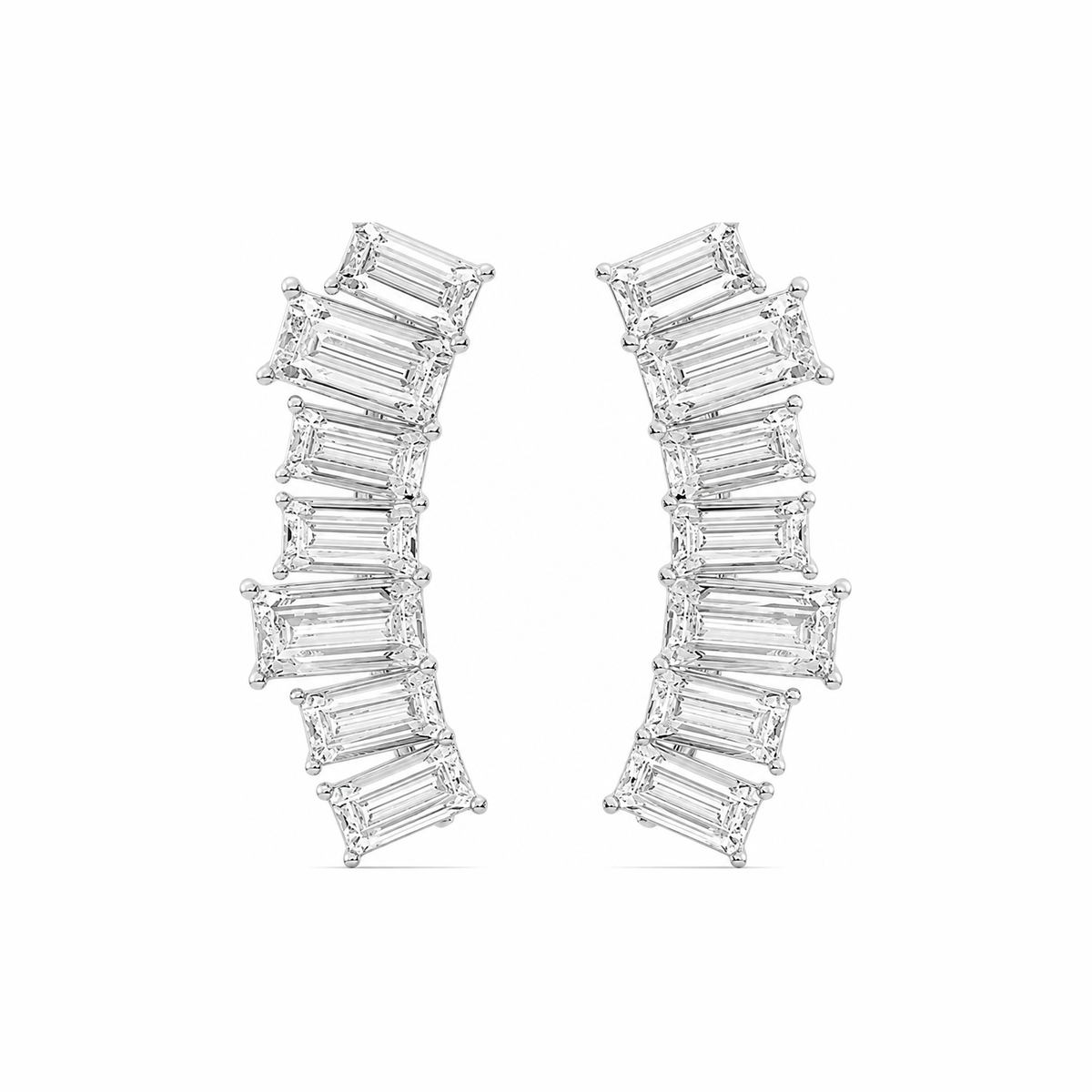 Emerald-Cut Diamond Climber Earrings