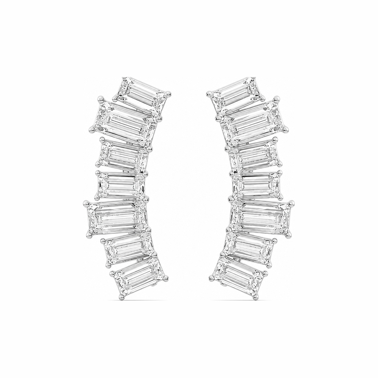 Emerald-Cut Diamond Climber Earrings