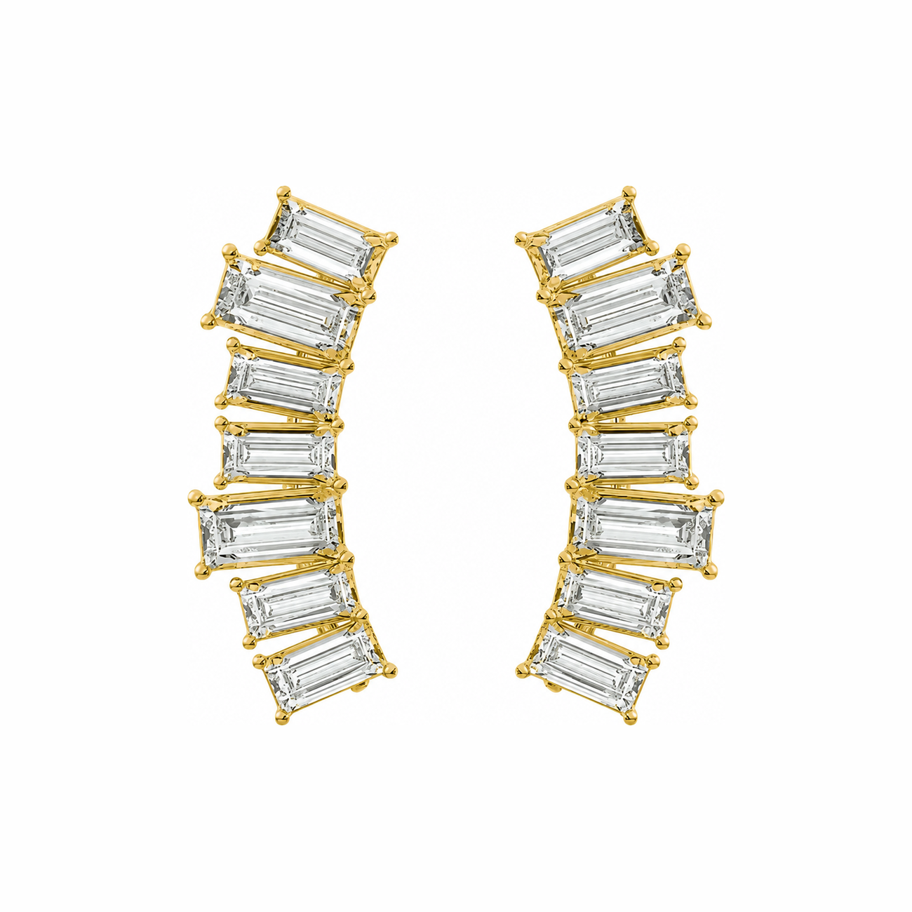 Emerald-Cut Diamond Climber Earrings