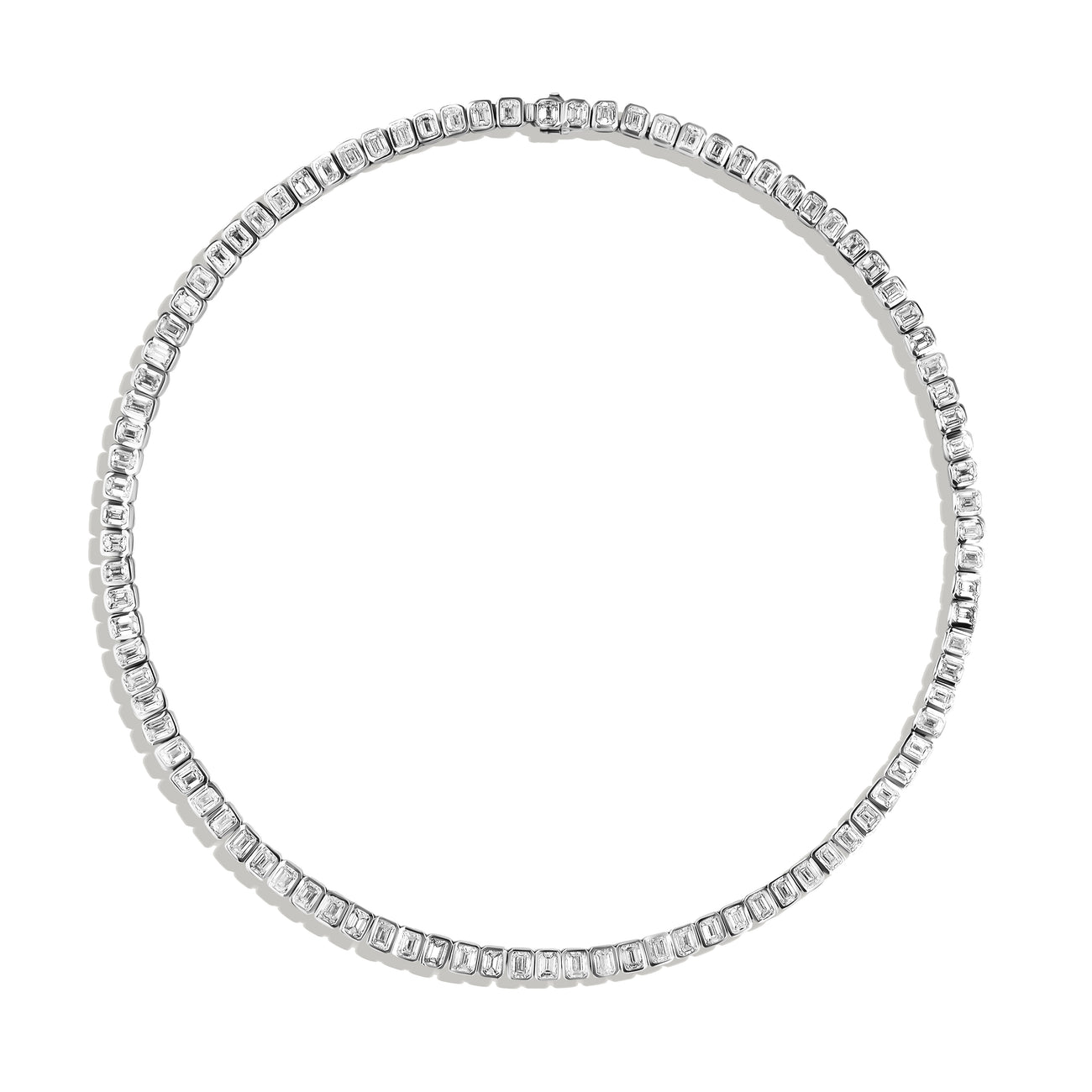 Emerald Diamond Bezel Set Tennis Necklace