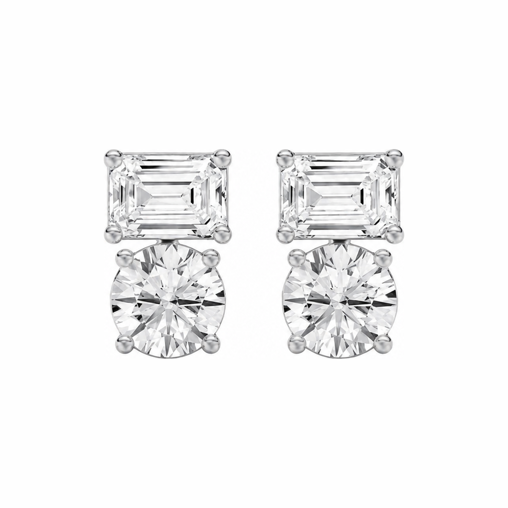 Emerald & Round Stud Stacked Earrings