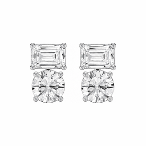 Emerald & Round Stud Stacked Earrings