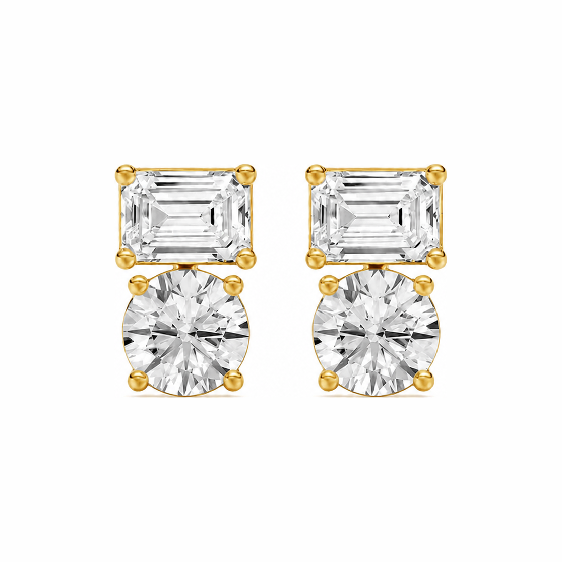 Emerald & Round Stud Stacked Earrings