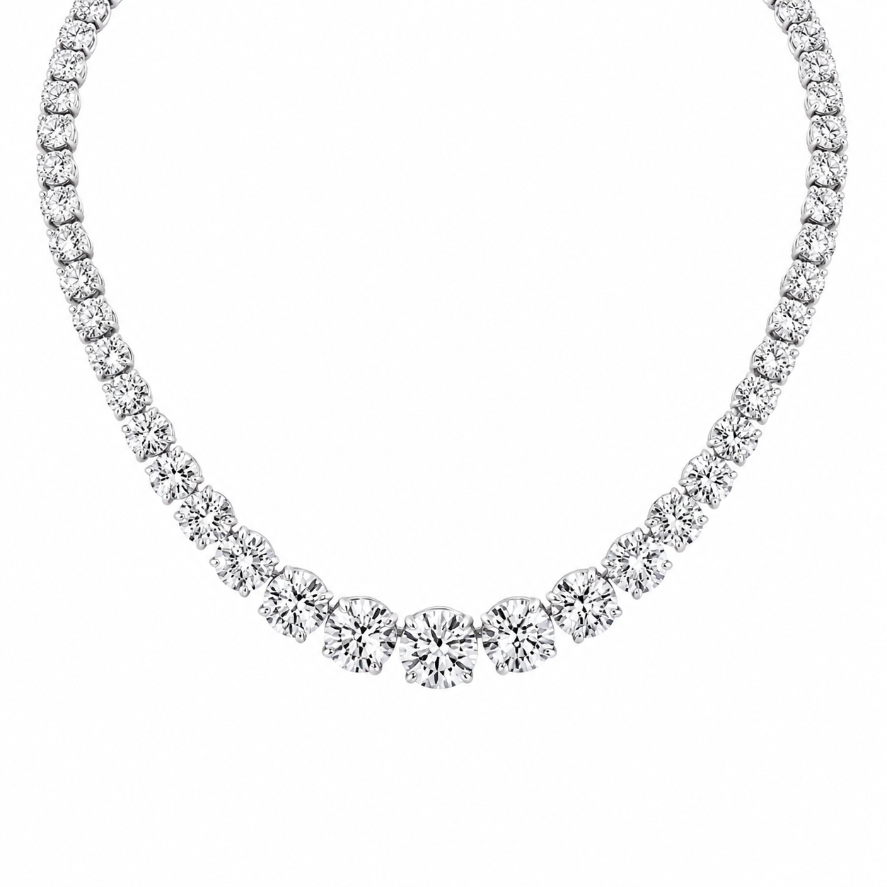 Four Prong Graduating Diamond Tennis Necklace