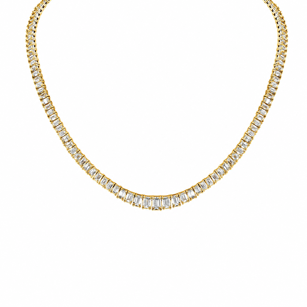 Graduating Emerald Cut Diamond Tennis Necklace