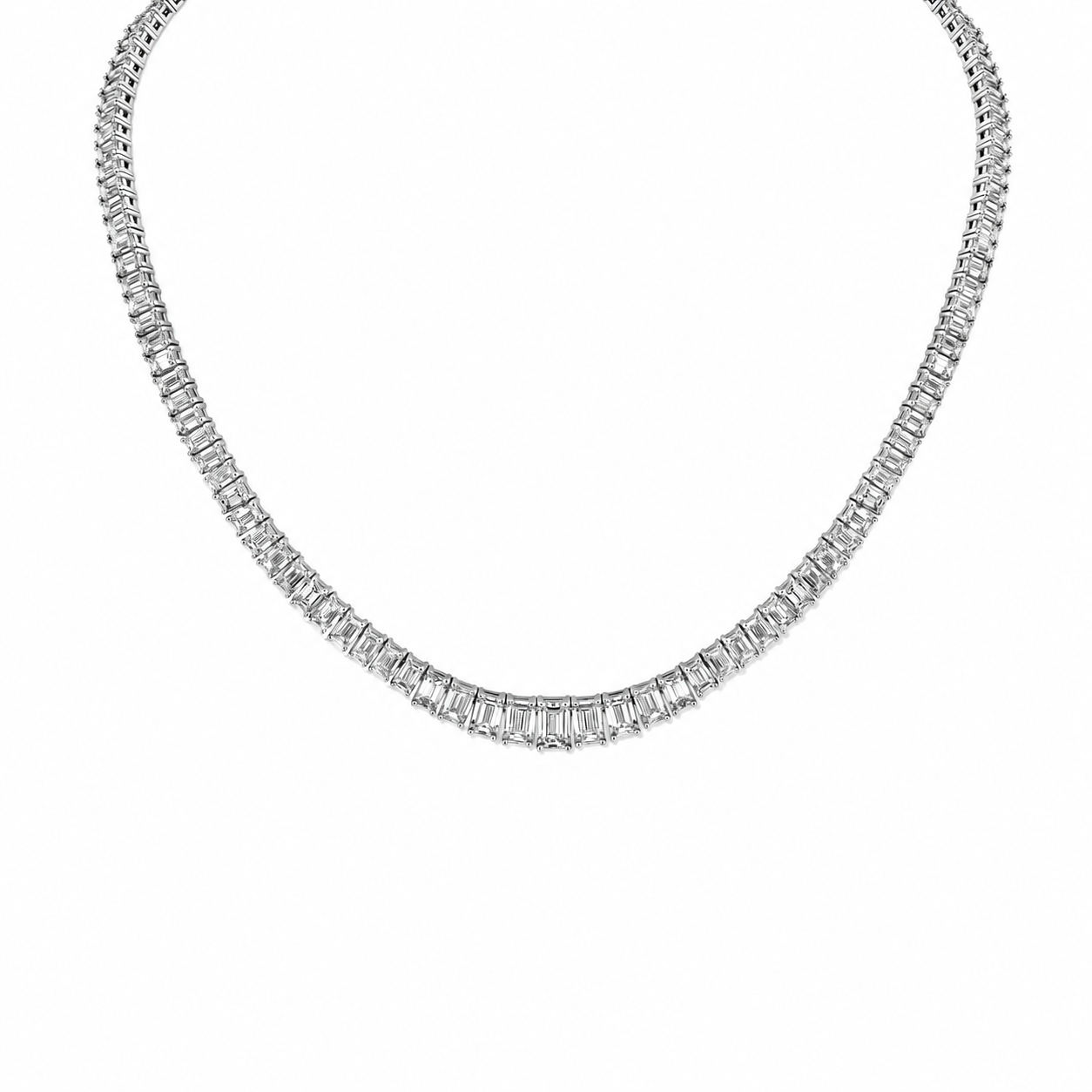 Graduating Emerald Cut Diamond Tennis Necklace
