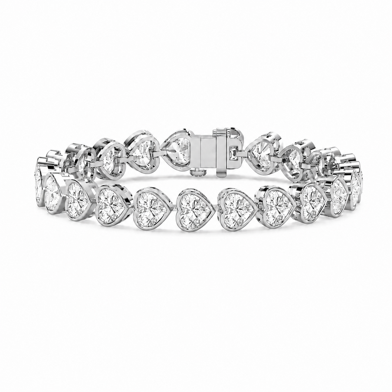 Heart-Cut Diamond Bezel Tennis Bracelet