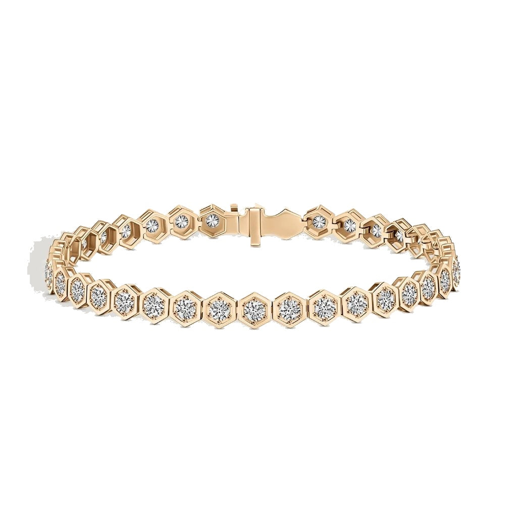 Hexagonal Round Diamond Tennis Bracelet