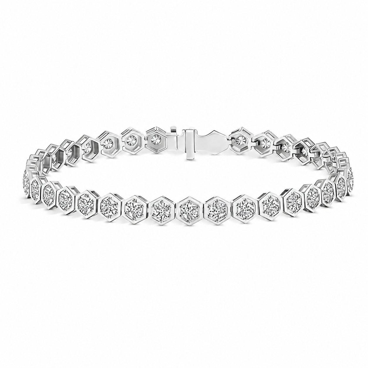 Hexagonal Round Diamond Tennis Bracelet