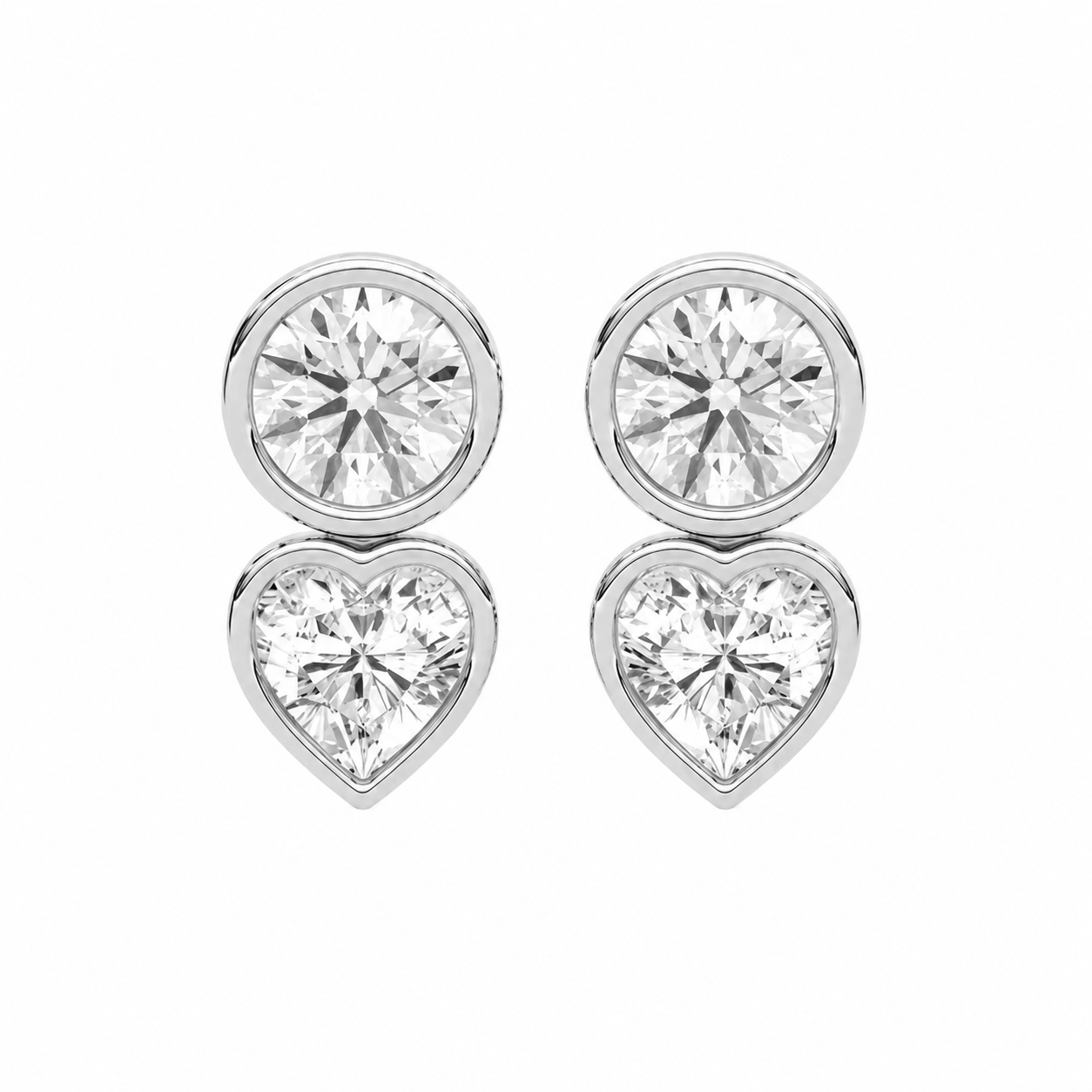 Round & Heart Bezel Stud Earrings