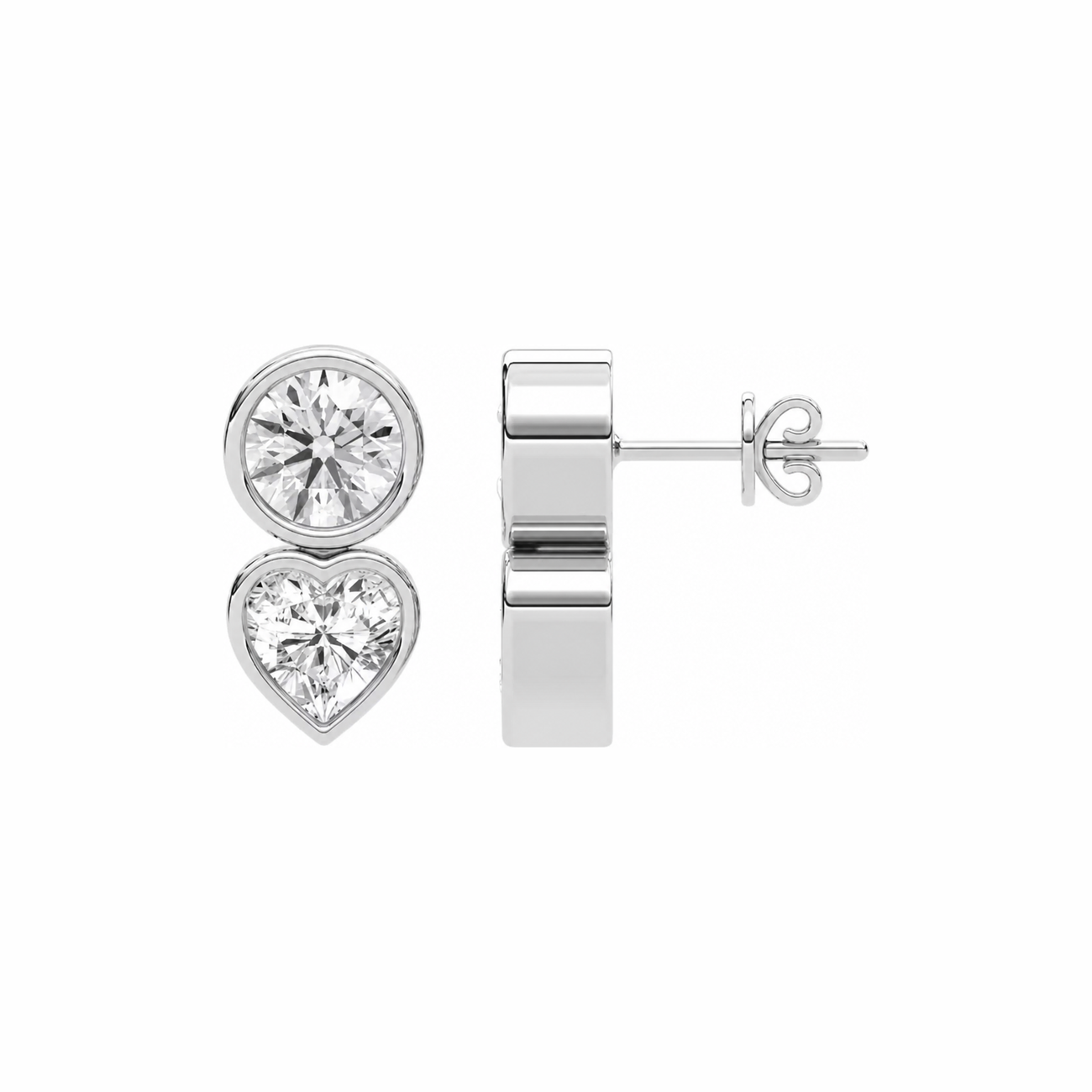 Round & Heart Bezel Stud Earrings