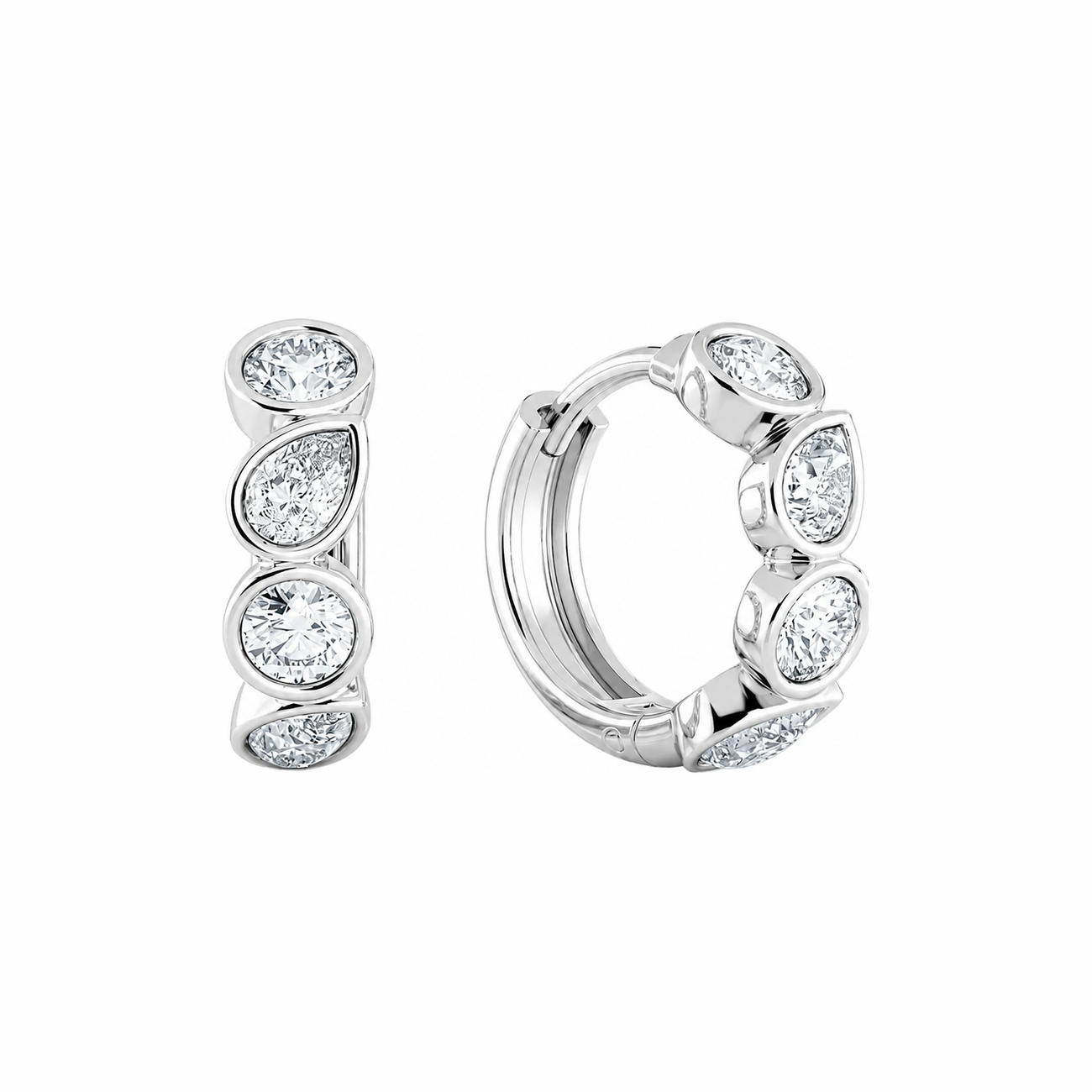 Round & Pear Bezel Hoop Earrings