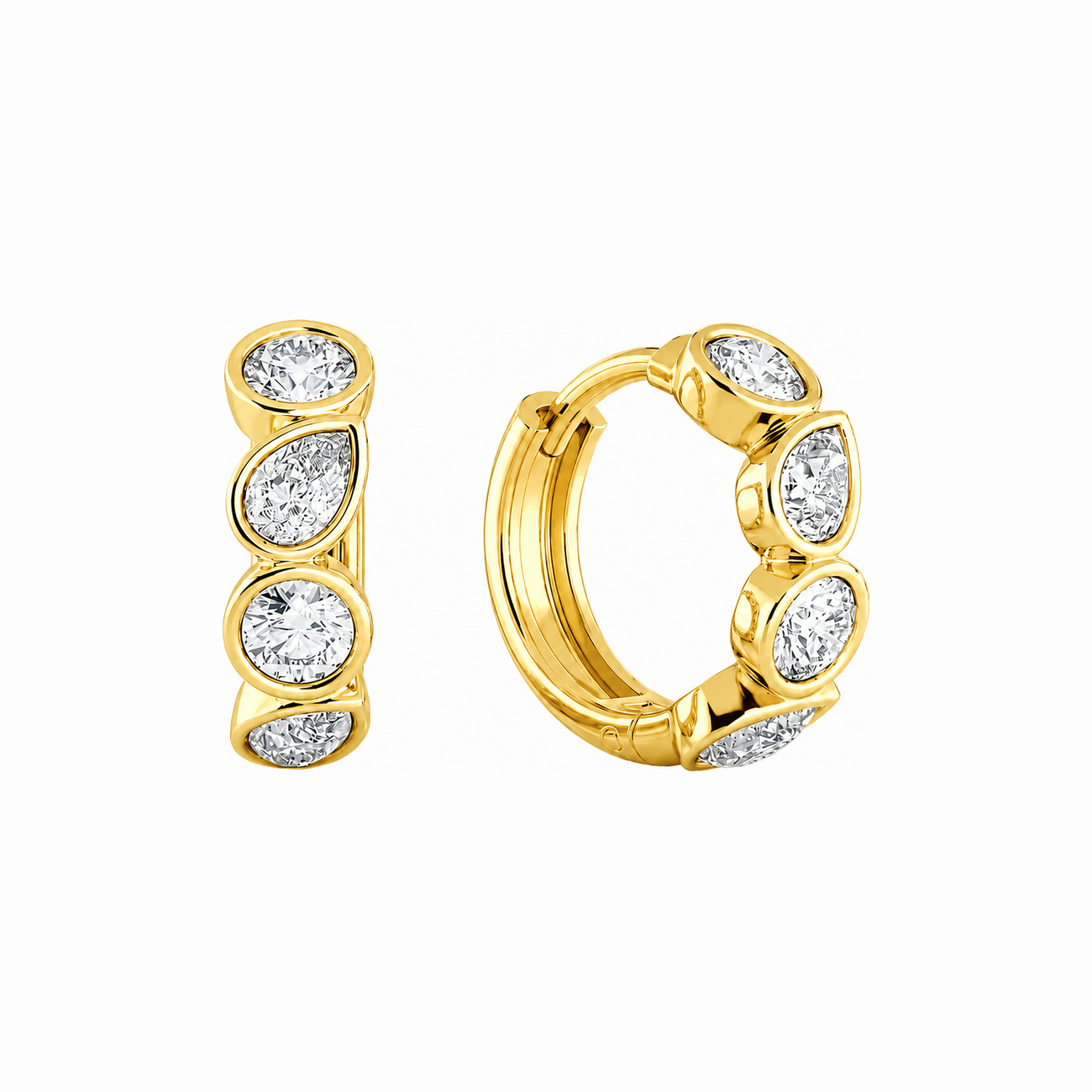 Round & Pear Bezel Hoop Earrings