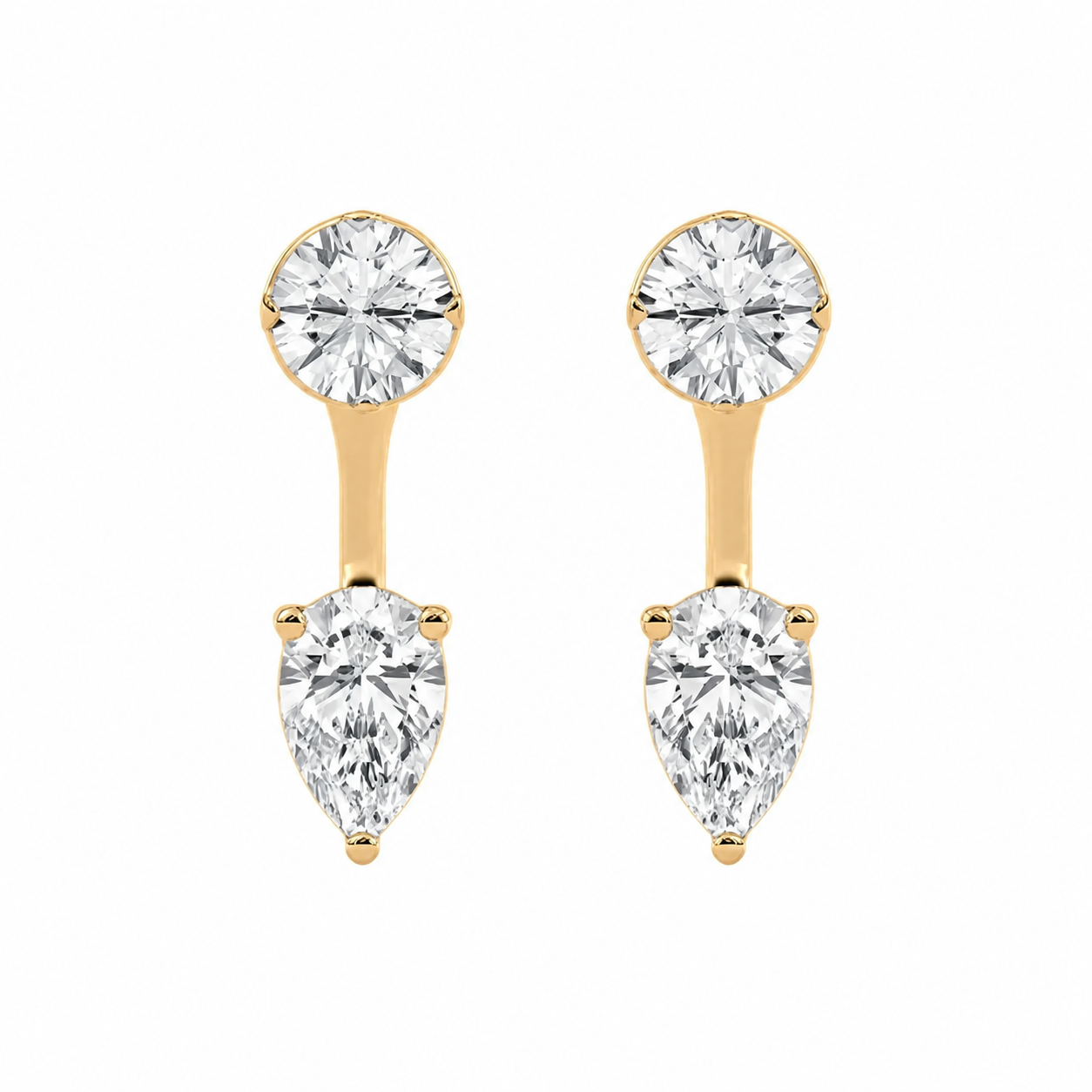 Round & Pear Two Stone Drop Earrings