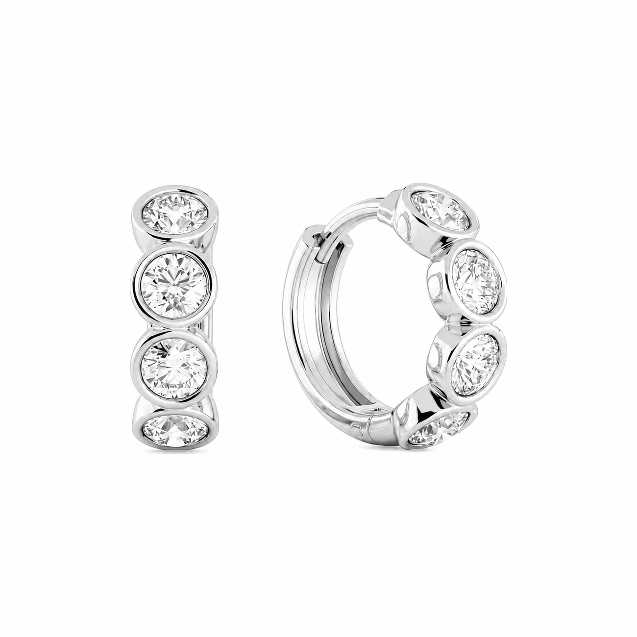 Round Diamond Bezel Huggie Earrings