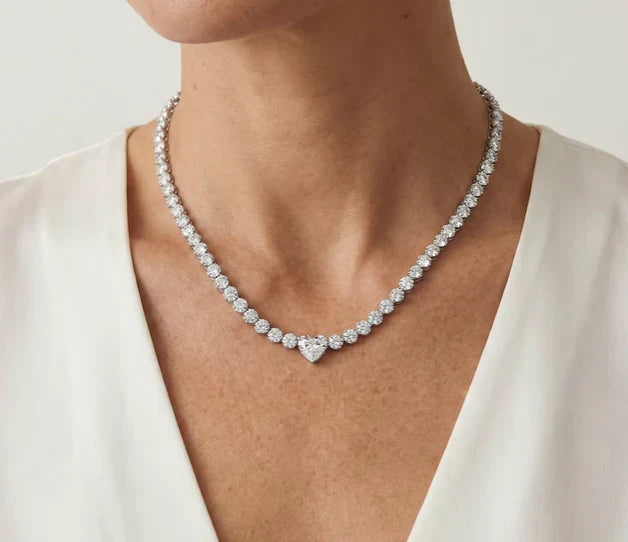 Round Diamond Necklace with Heart Centre