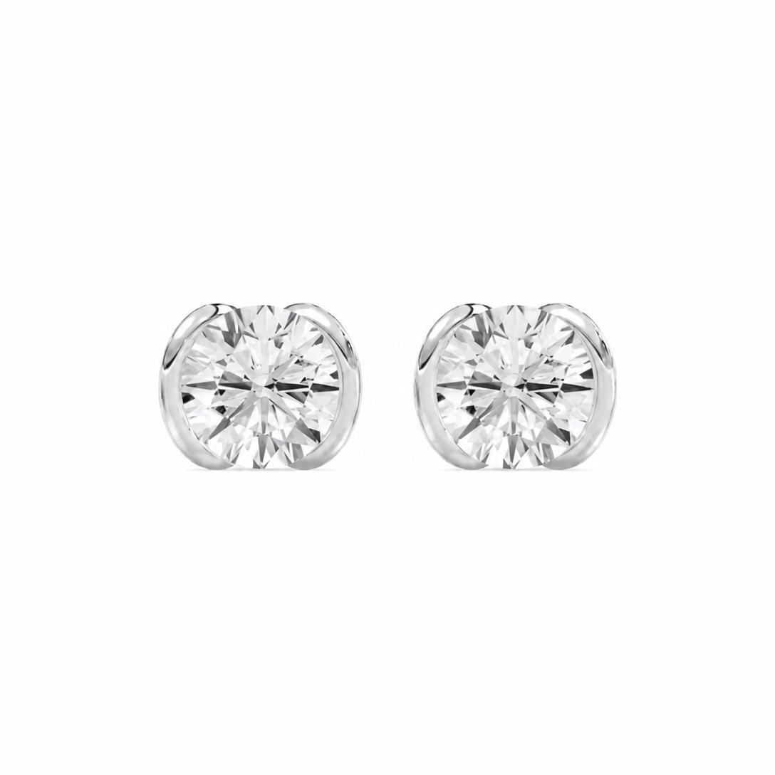 Round Half-Bezel Stud Earrings