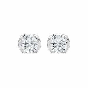 Round Half-Bezel Stud Earrings