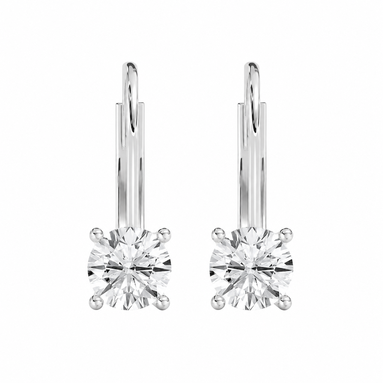 Round Solitaire Lever-Back Drop Earrings