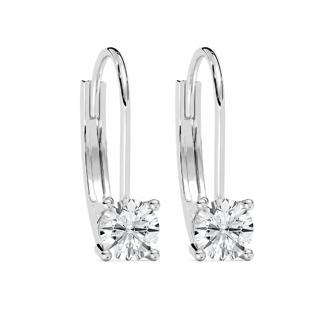 Round Solitaire Lever-Back Drop Earrings