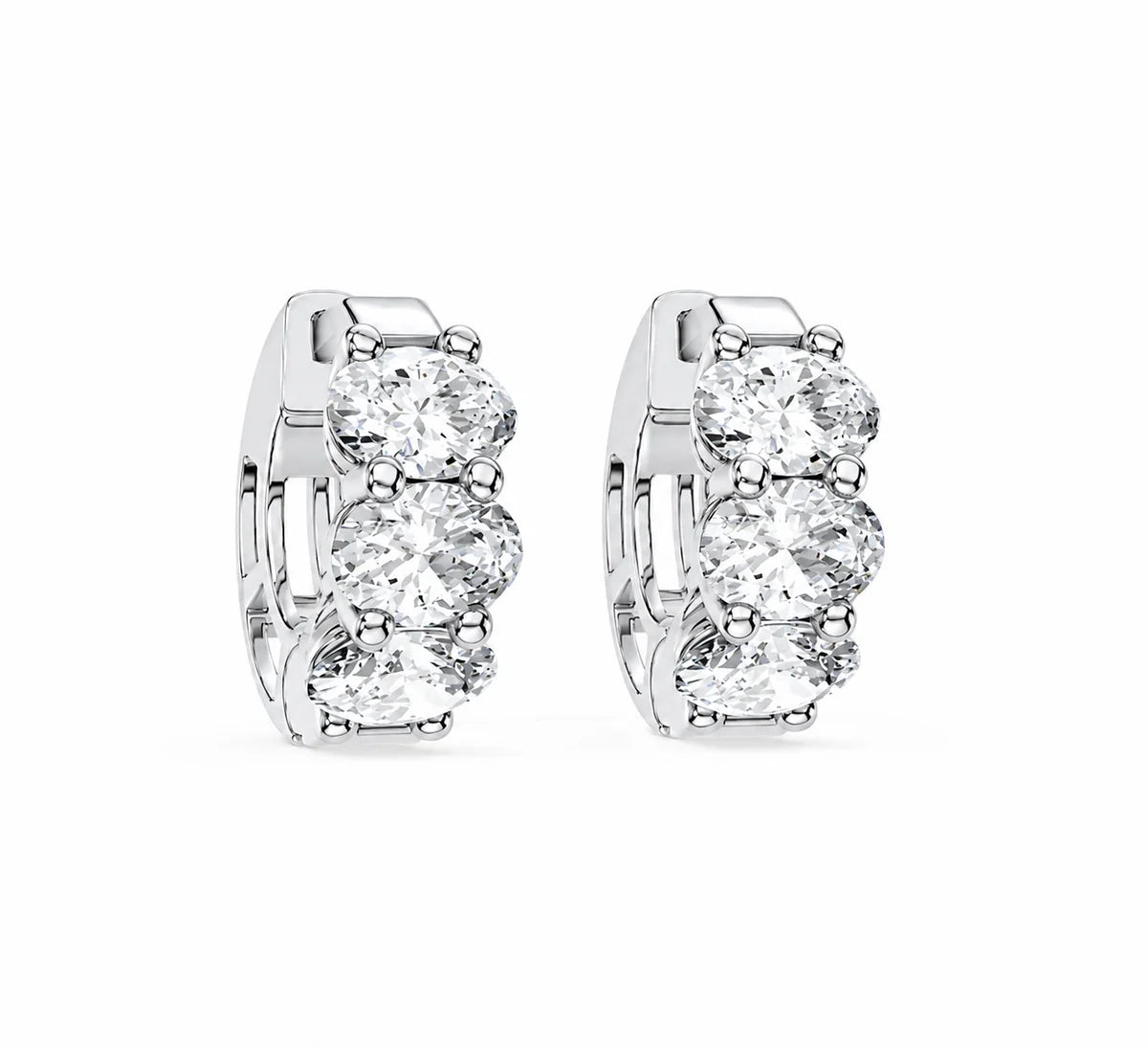 Three Stone Oval Huggie Earrings
