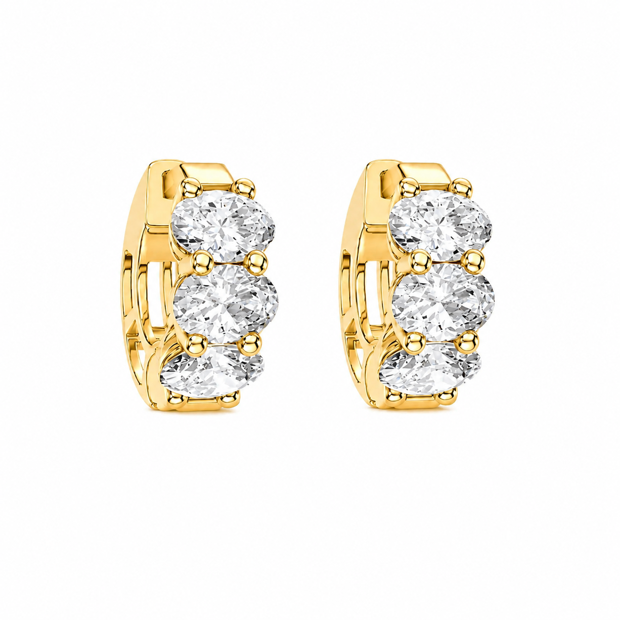 Three Stone Oval Huggie Earrings