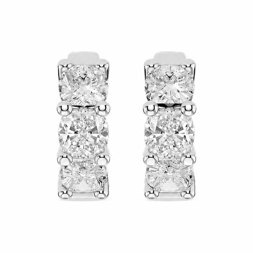 Three Stone Diamond Huggie Earrings