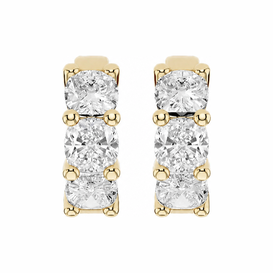 Three Stone Diamond Huggie Earrings
